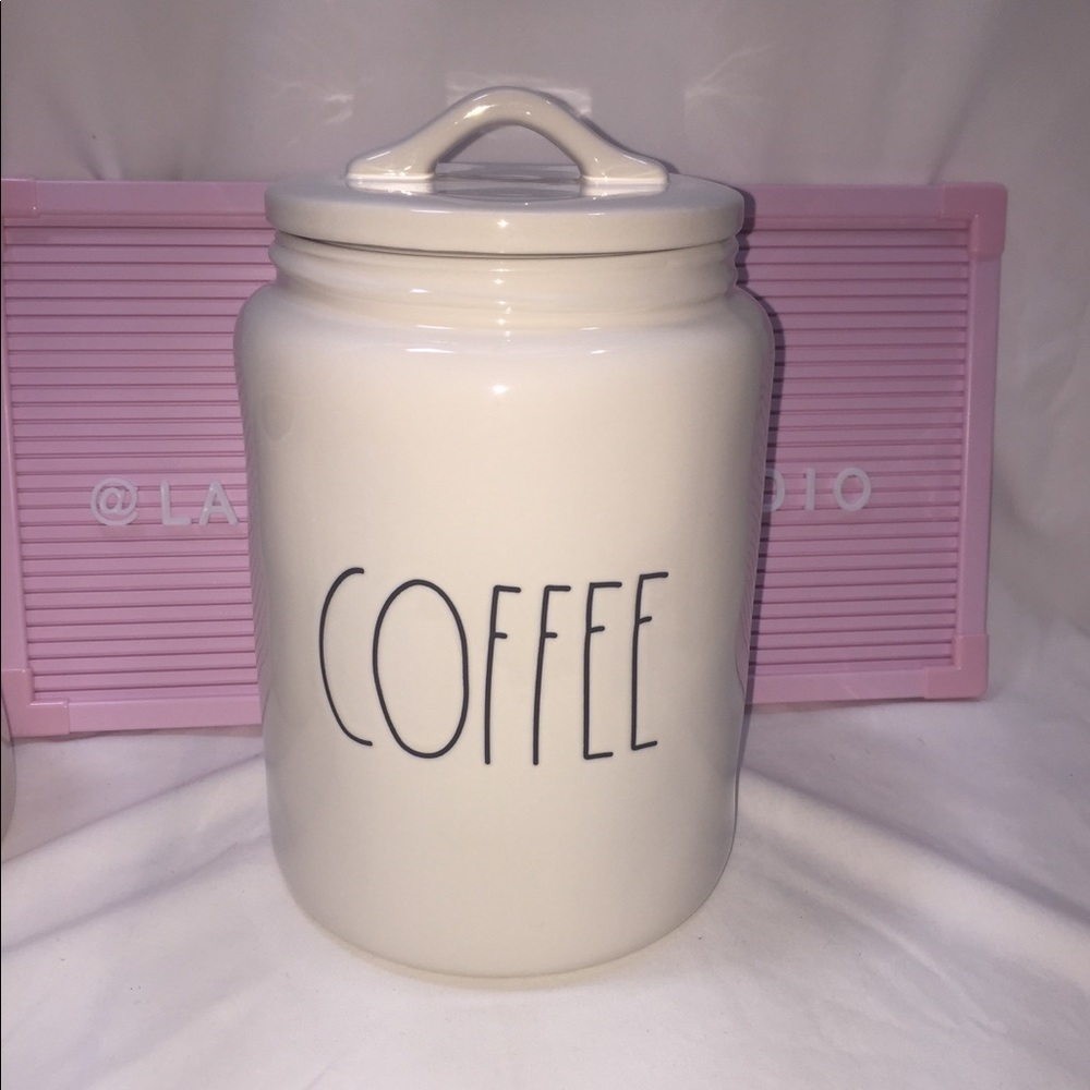 Rae Dunn COFFEE Canister large white flat top lid